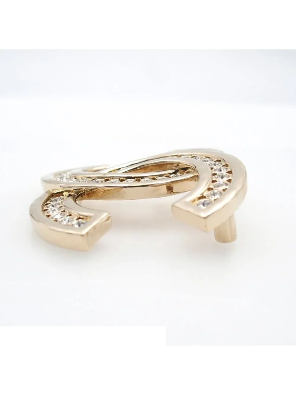 Chanel Brooch Light Gold Metal CC Logo Rhinestone Costume 23k